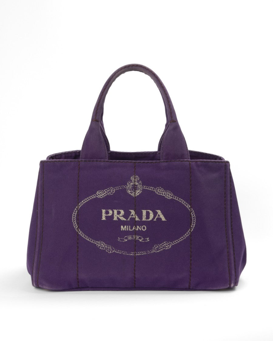 Prada Large Structured Purple Denim Canapa Bag With Gold Hardware