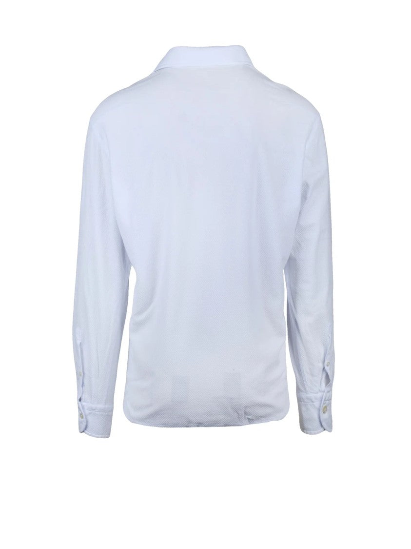 Sonrisa Silvery Long-Sleeve White Shirt With Textured Pattern And Tailored Fit