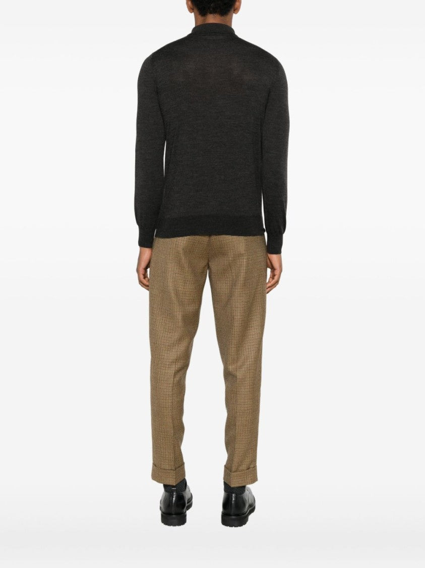 Kangra Long Sleeve Polo Shirt In Luxurious Black Wool
