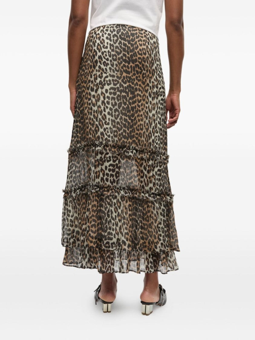 Ganni Multicolour Leopard Print Midi Skirt