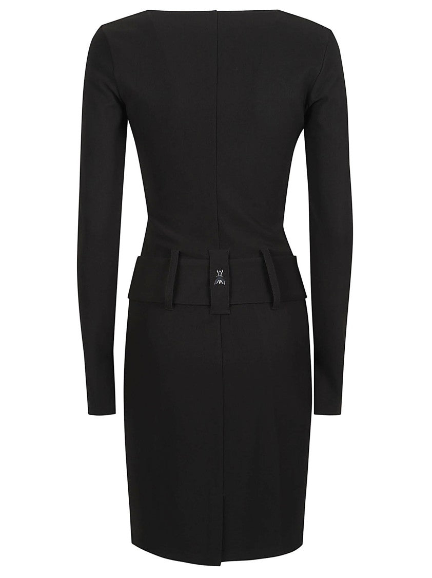 Patrizia Pepe Black Long Sleeve Round Neck Fitted Mini Dress