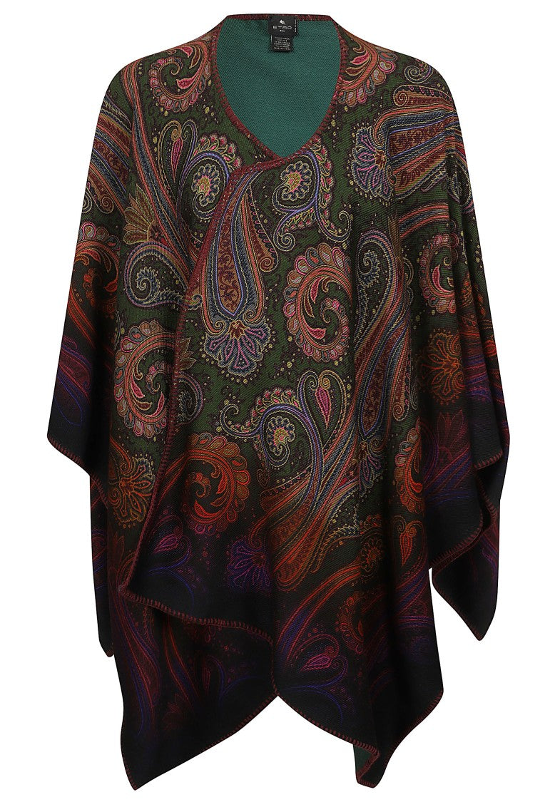 Etro Reversible Cape With Intricate Paisley Design And Asymmetrical Hemline