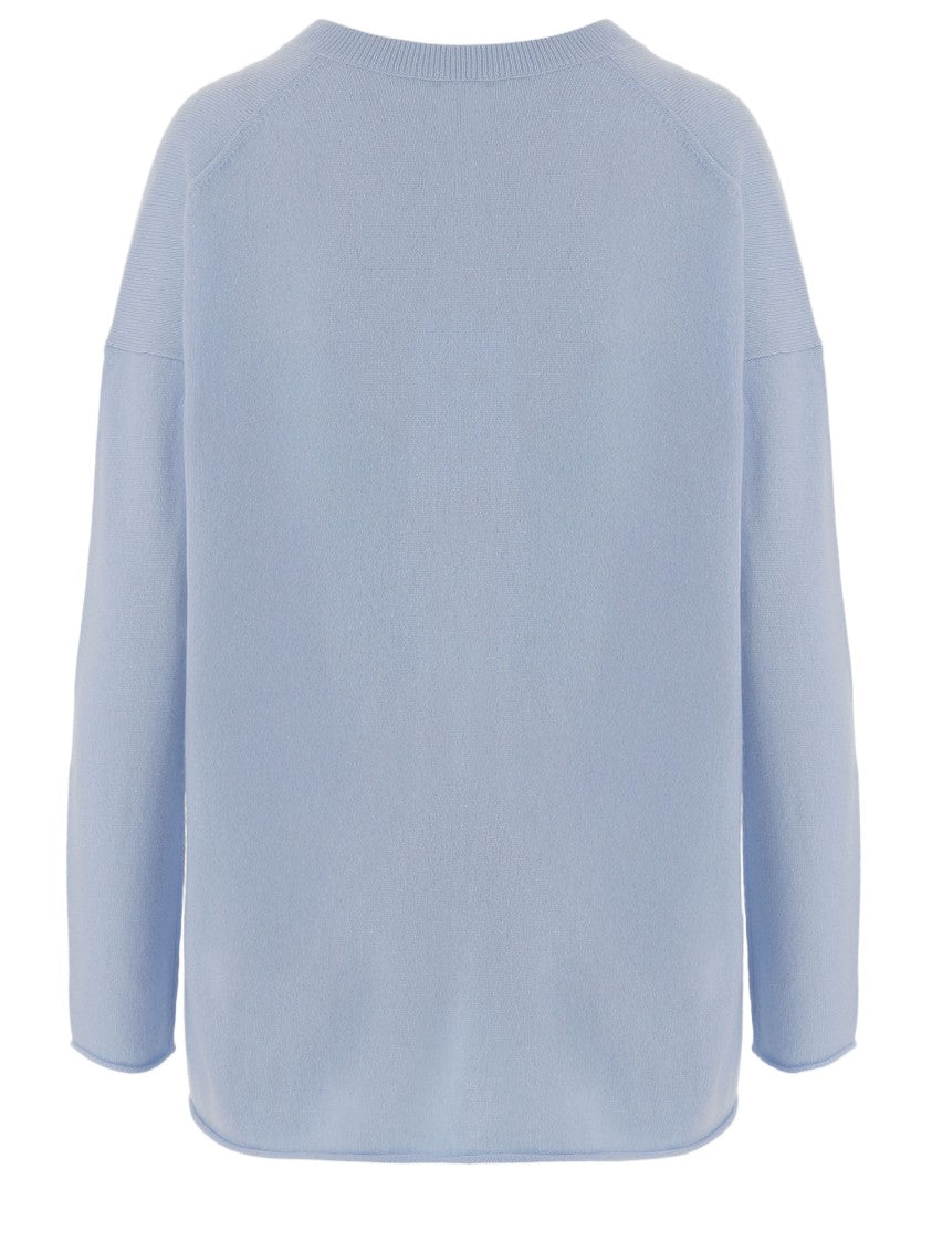 Allude Light Blue Cashmere Sweater With Ribbed V-Neck