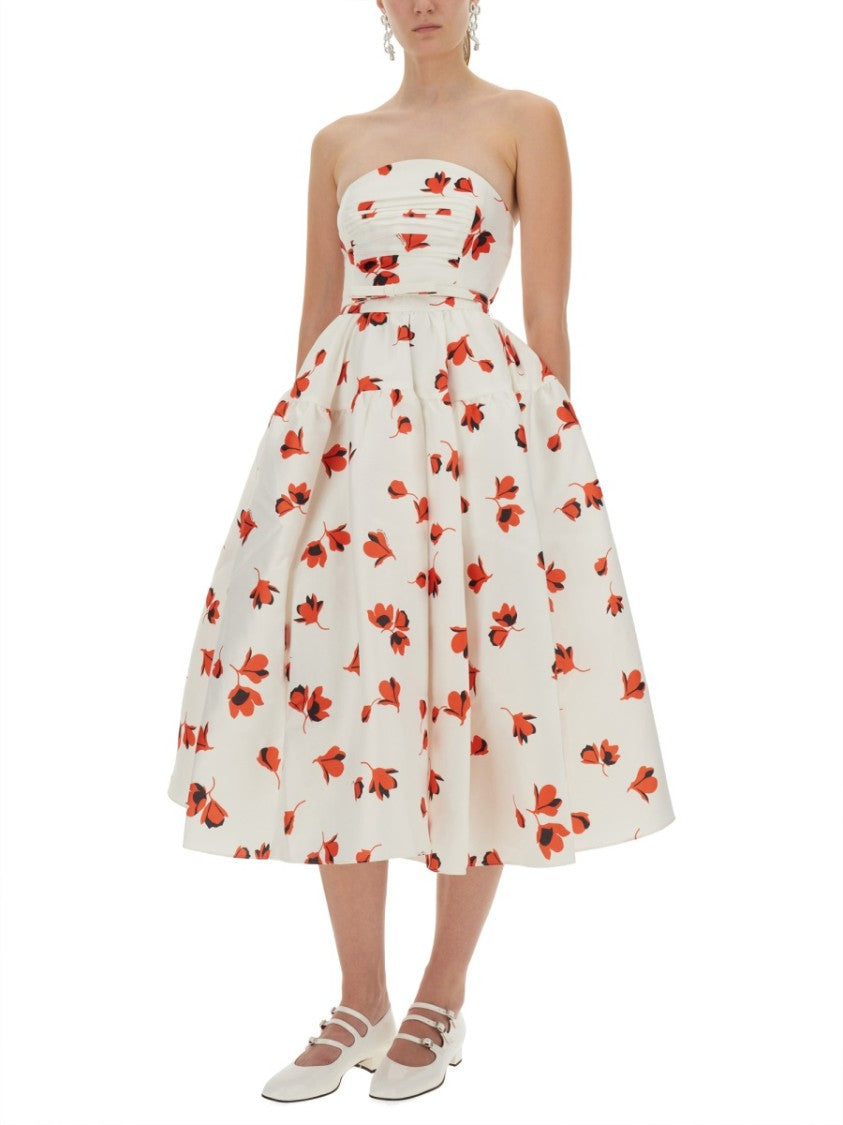 Self-Portrait Floral-Print Midi Dress With Fitted Bodice