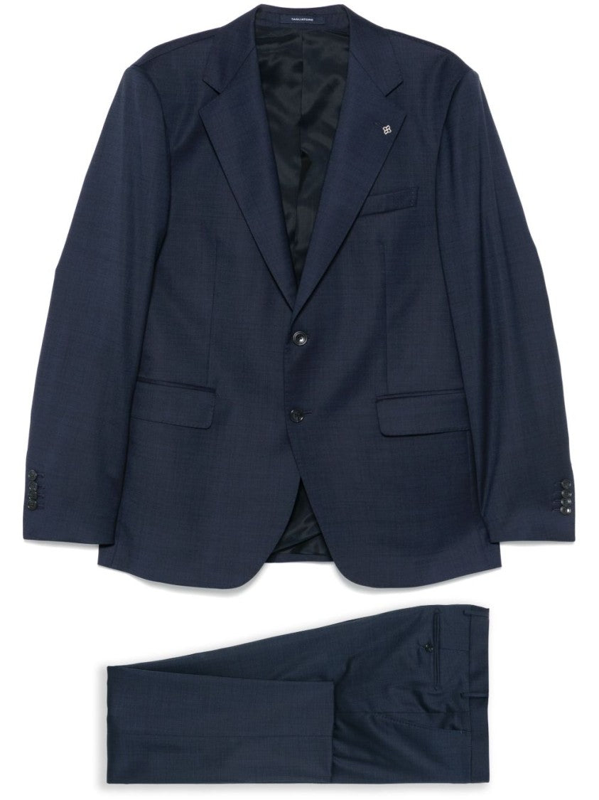 Tagliatore Navy Blue Suit With Brooch Detail