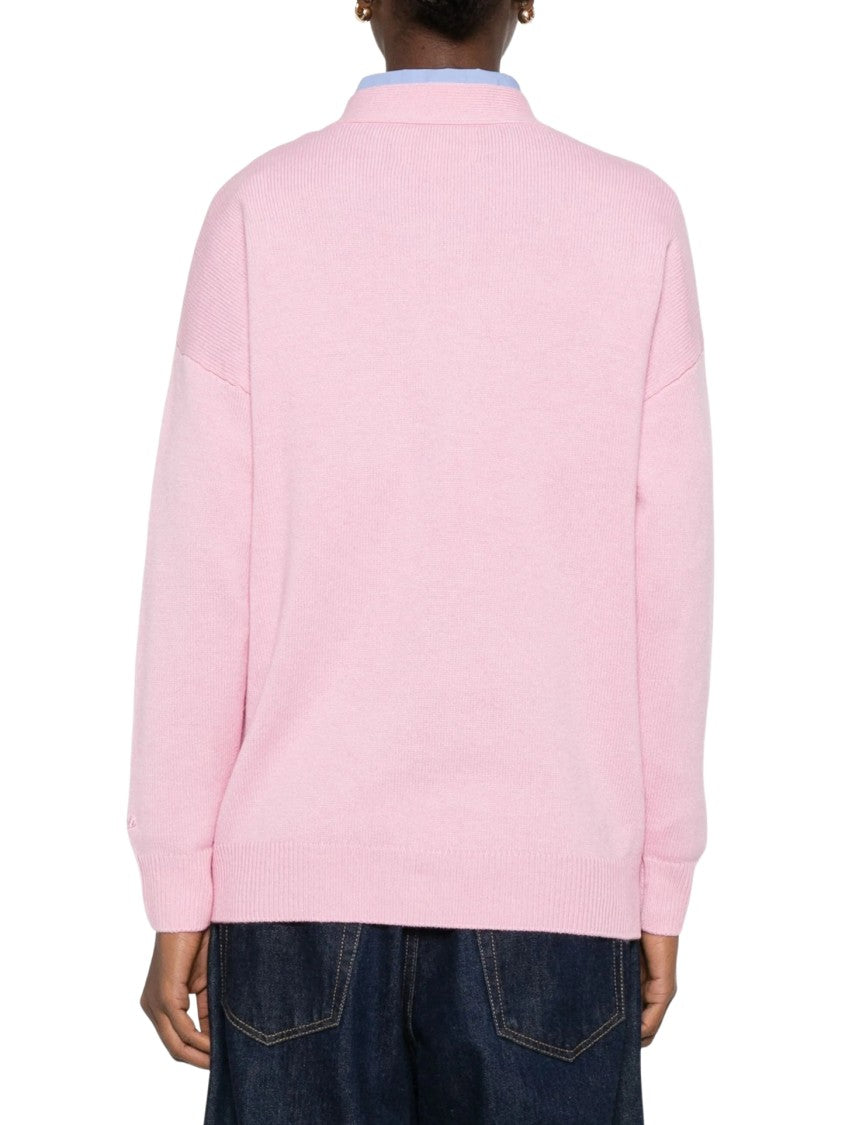 Mc2 Saint Barth Playful Cartoon Design Pink Cardigan With Button-Up Front