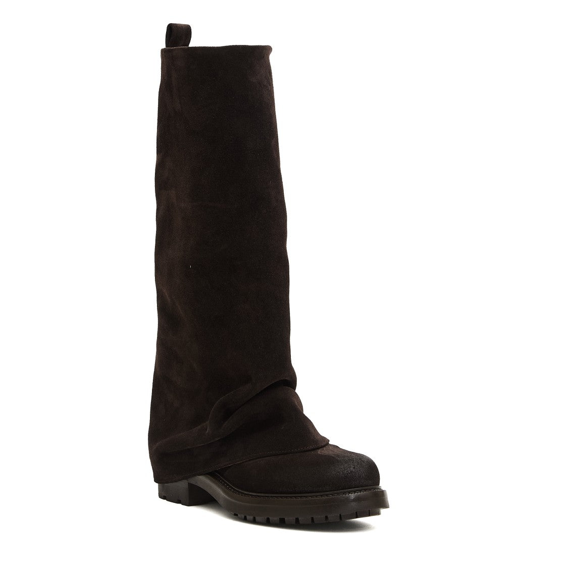 Strategia Slouchy Black Suede Tall Boots With Folded Cuff And Rubber Sole