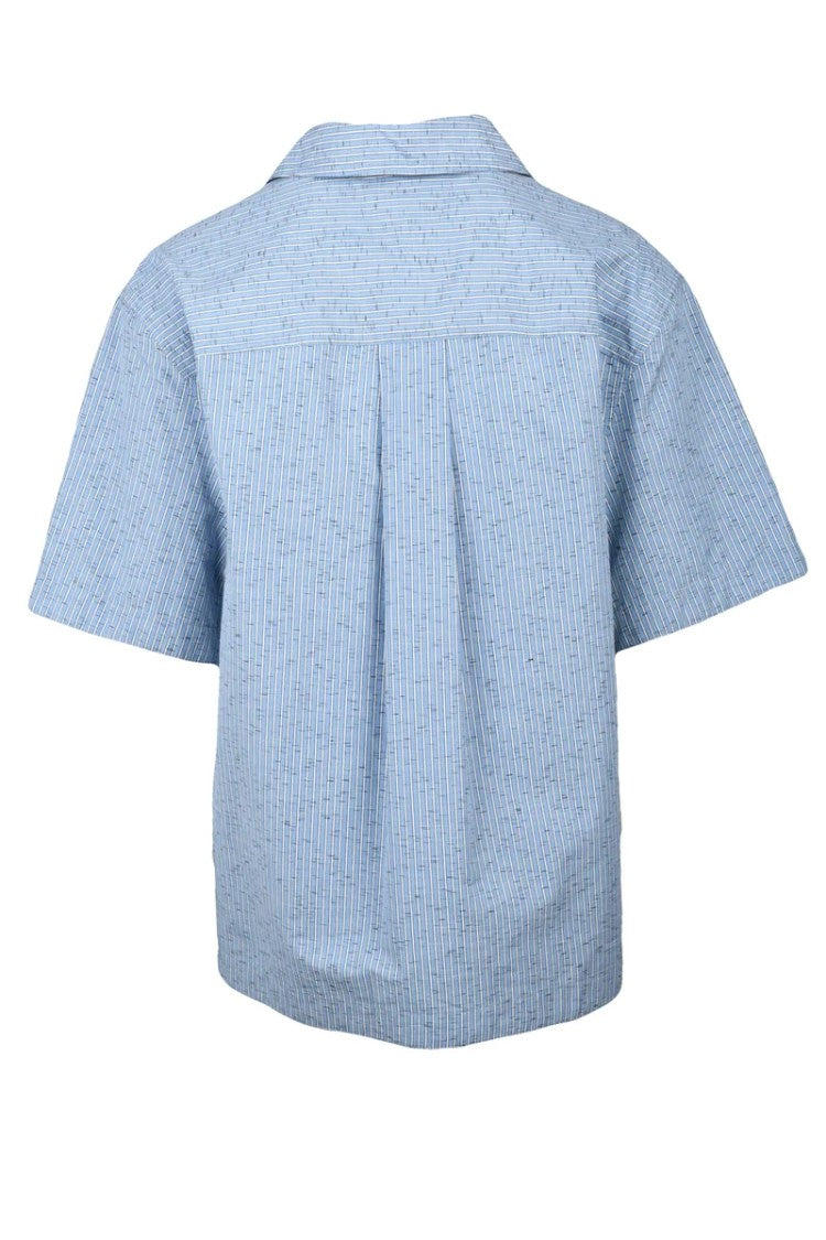 Bottega Veneta Cotton/Linen/Elastane Shirt - White/Sky Blue