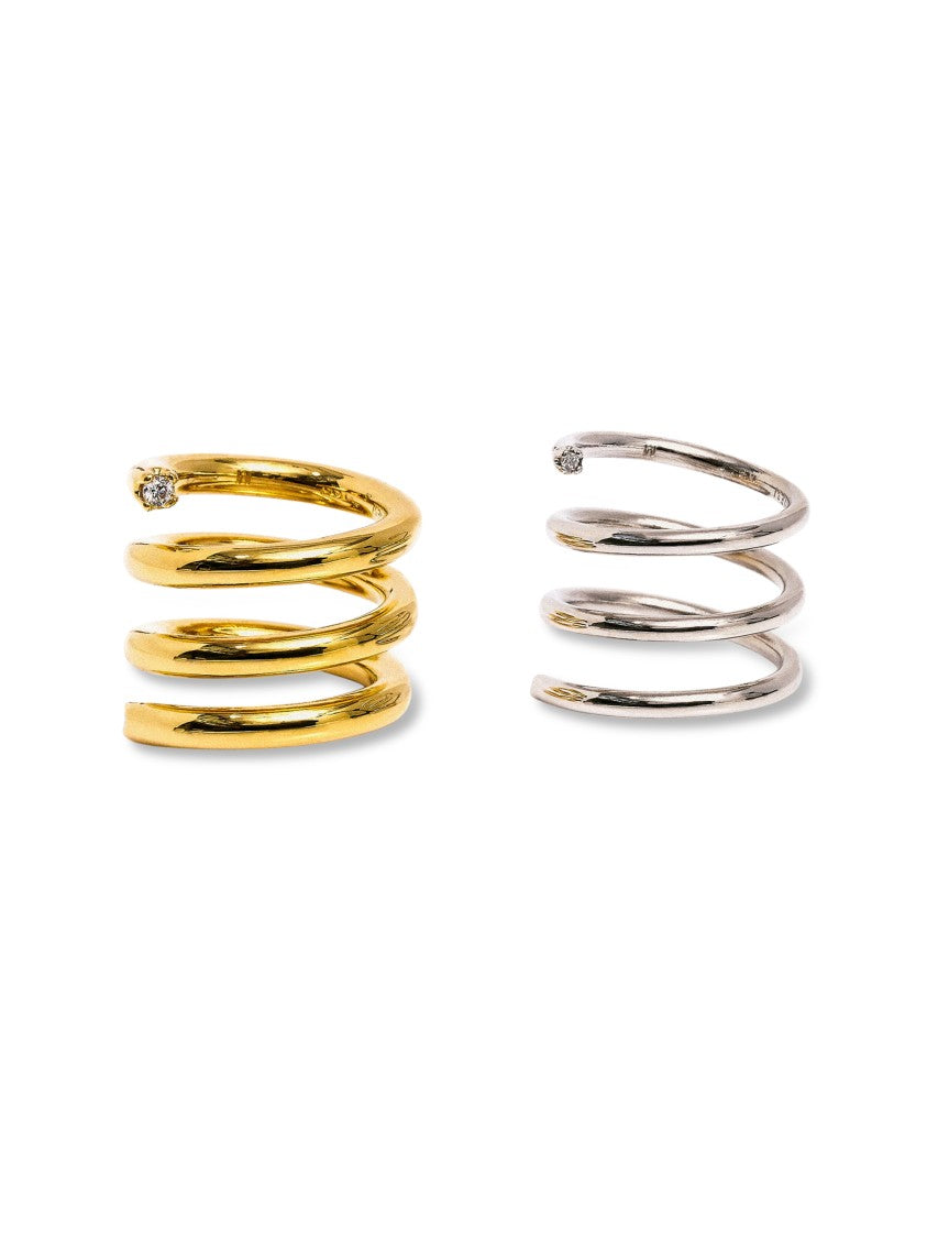 Panconesi Spiral Gold Silver Zircon Ring