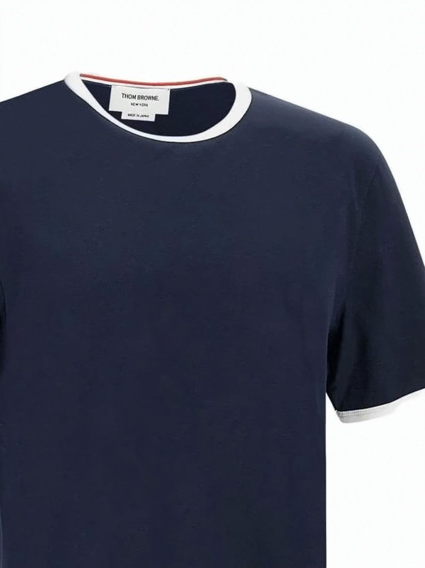 Thom Browne Short-Sleeve Navy T-Shirt With Signature Tricolor