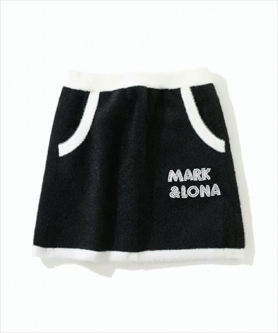 Mark&Lona Plush Textured Black Short Skirt With Contrasting Trim