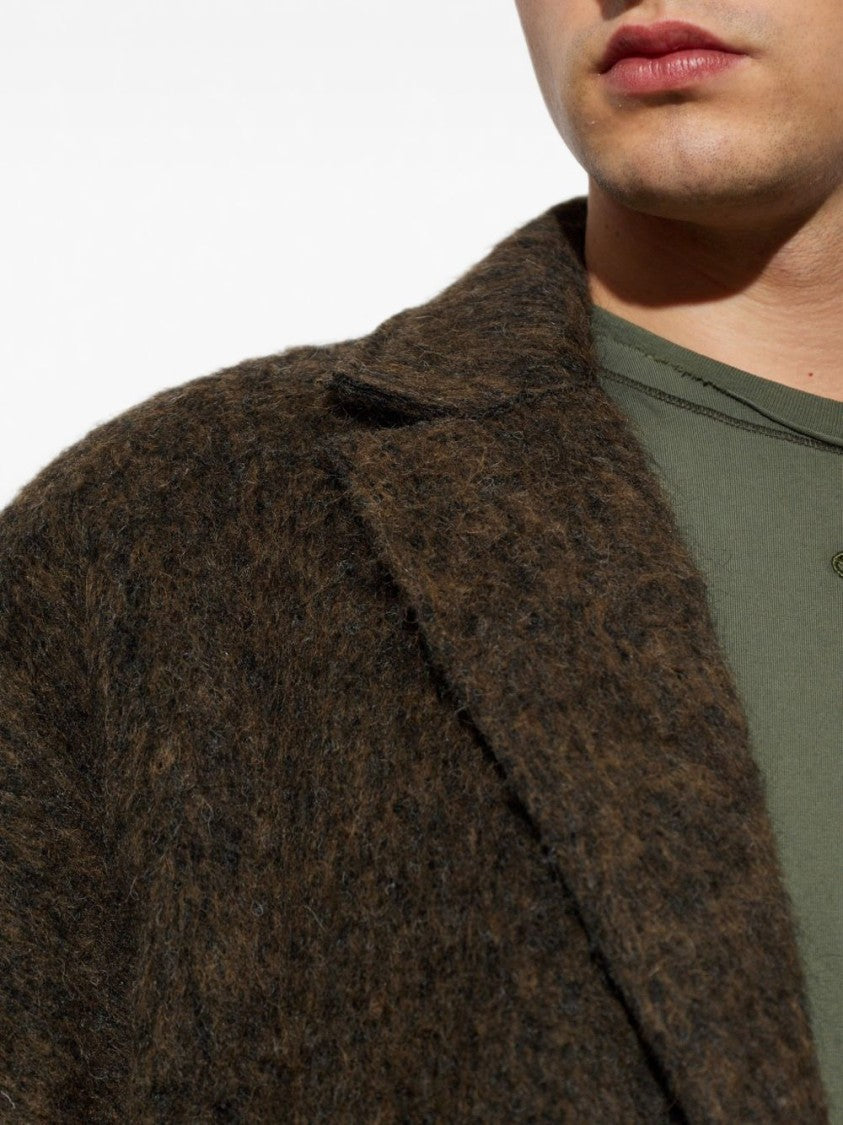 Diesel Textured Dark Brown Coat With Notched Lapel