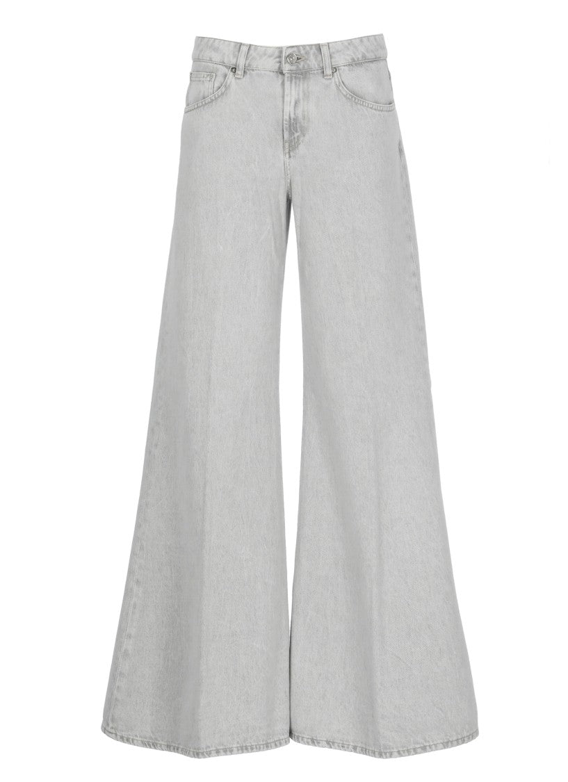 Dondup Grey Marlen Leather Tab Palazzo Jeans