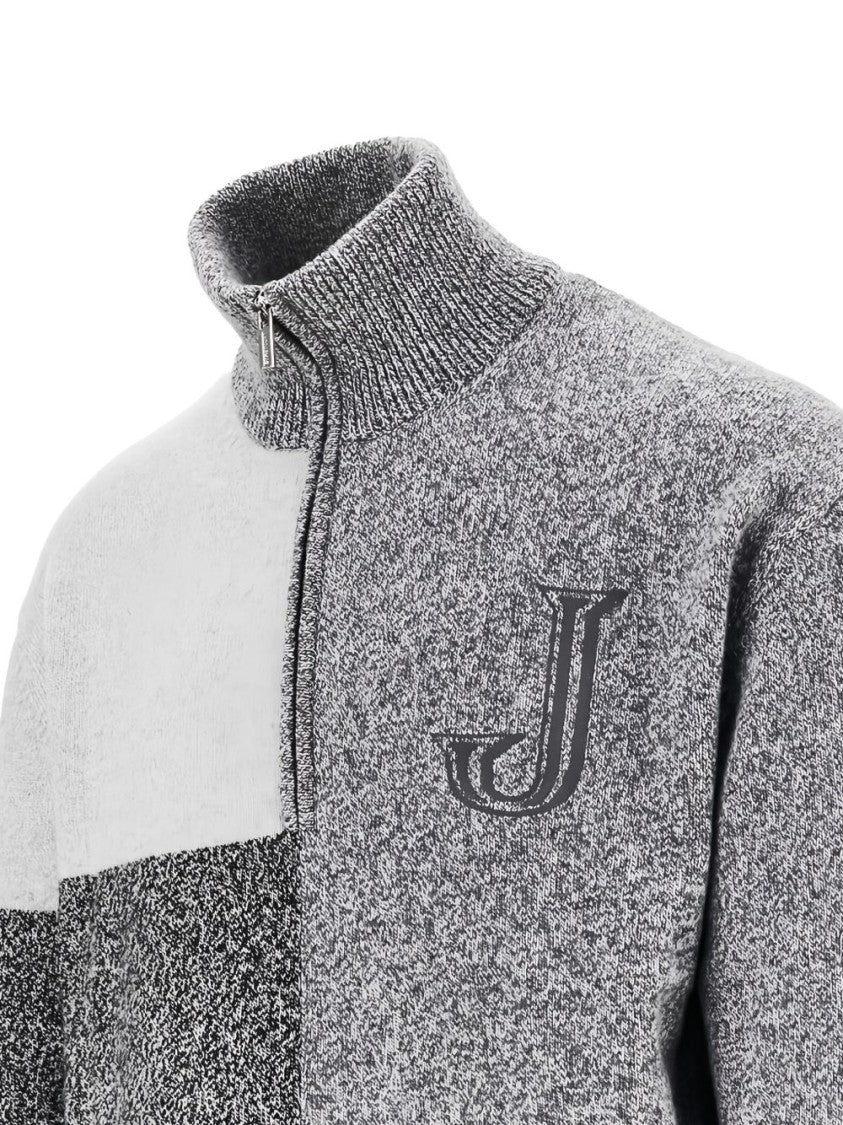 Jacquemus High Zip-Up Collar Patchwork Knit Sweater
