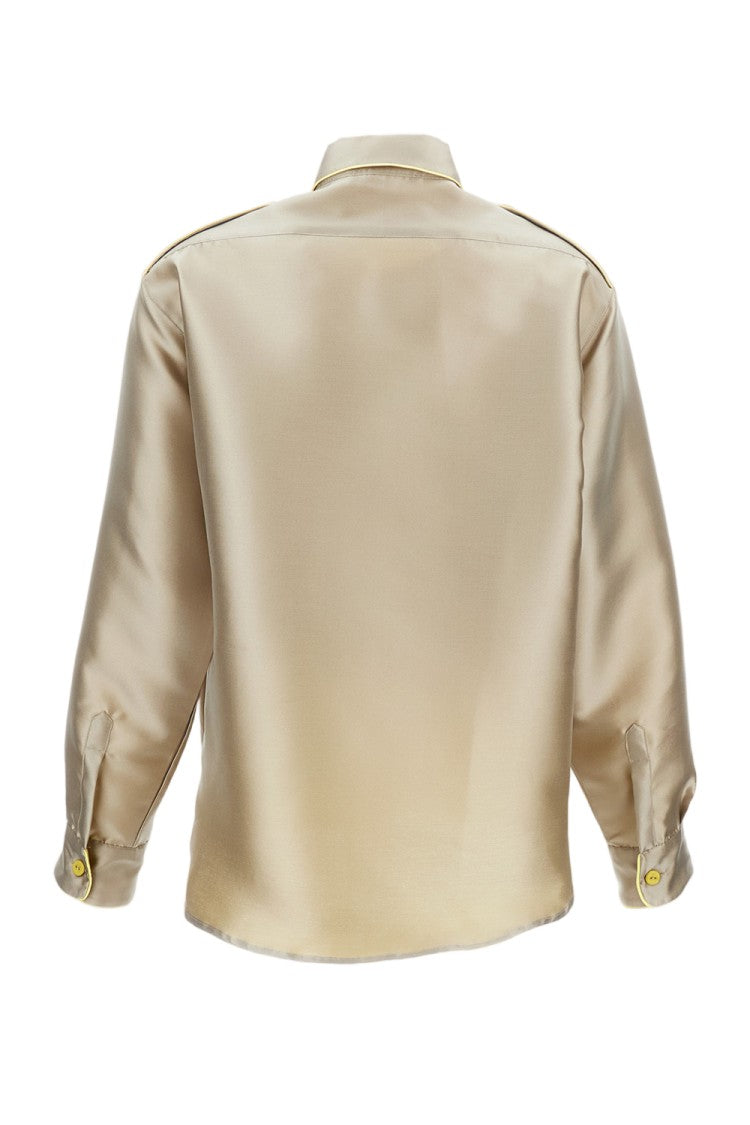 Pinag Cropped Silk Shirt With Contrast Piping