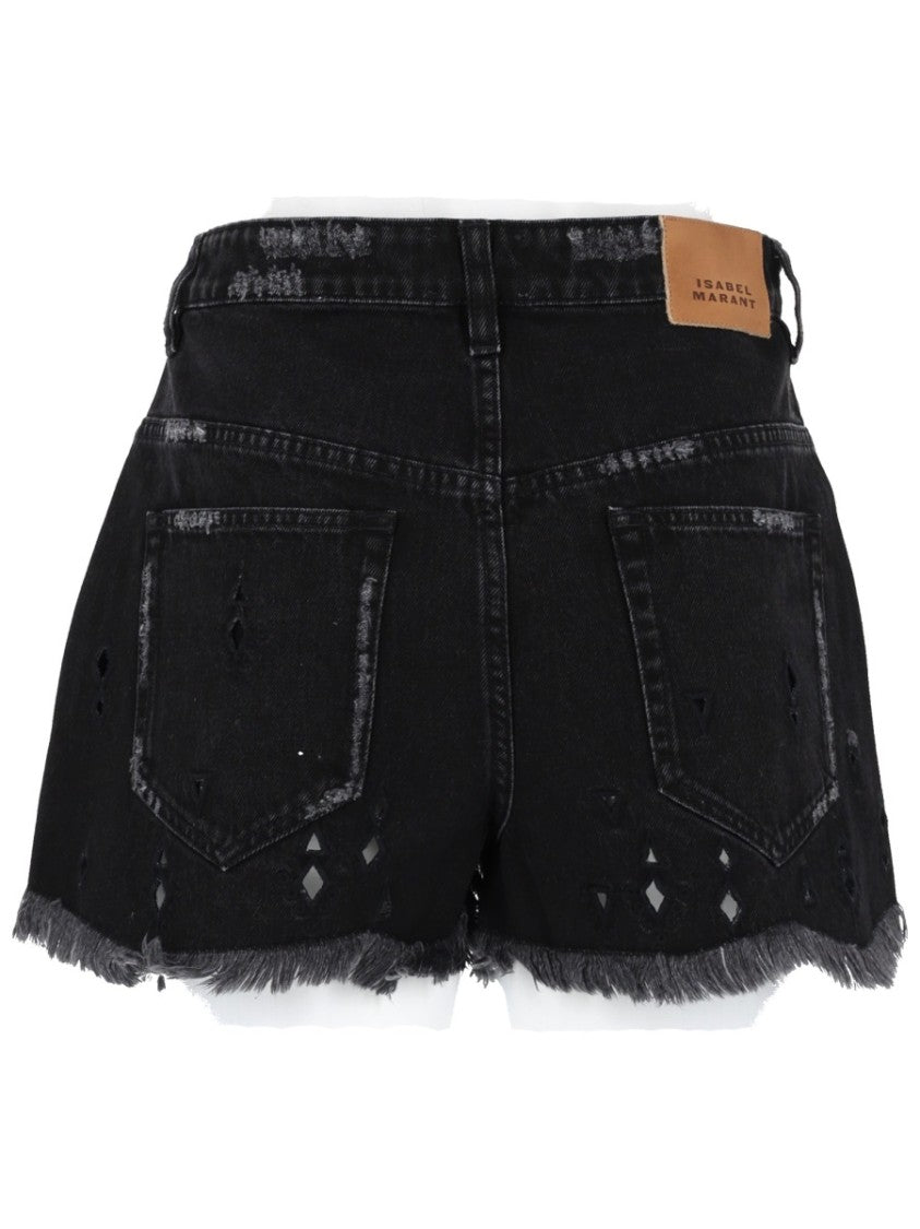 Isabel Marant Aecia Black Denim Distressed Shorts