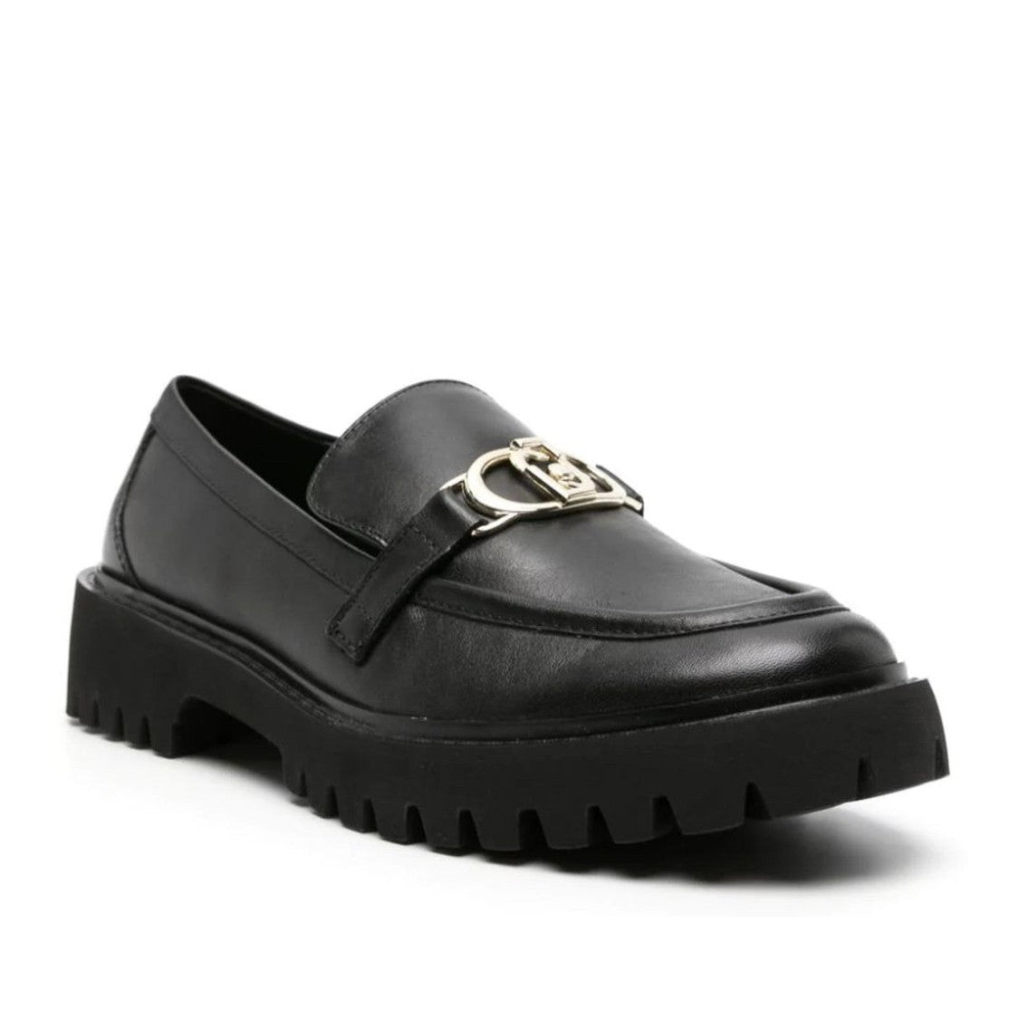 Liu Jo Black Cora 01 Decorative Buckle Chunky Sole Leather Loafers