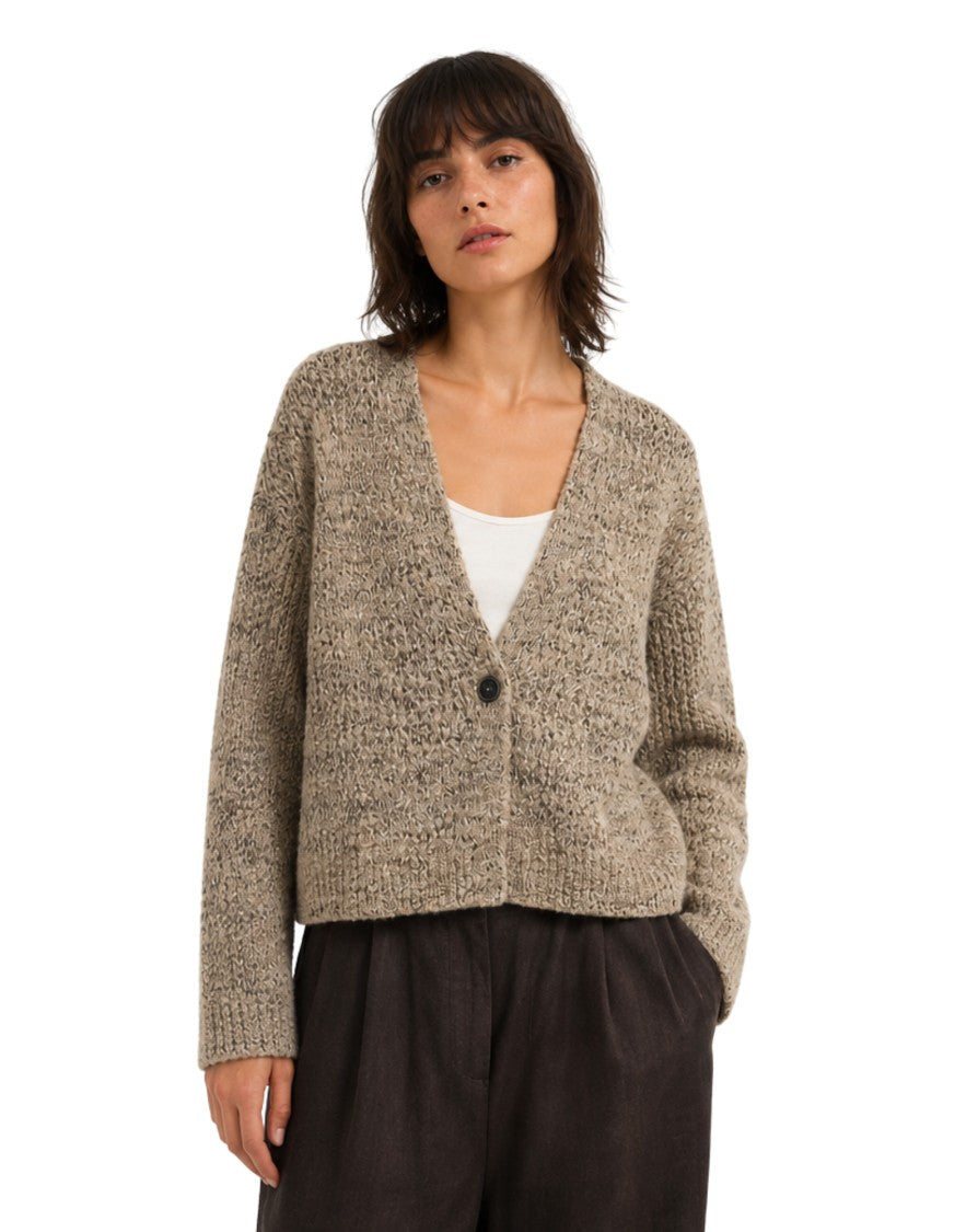 Pomandère Sand V-Neck Alpaca Wool-Blend Cropped Cardigan