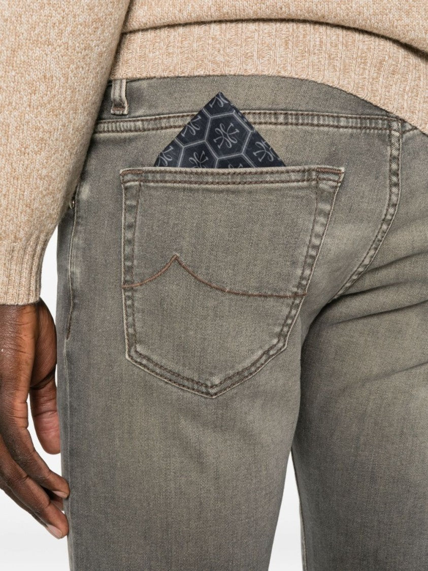 Jacob Cohen Slim Fit Casual Trousers With Faded Grey Wash And Curved Stitch Detail