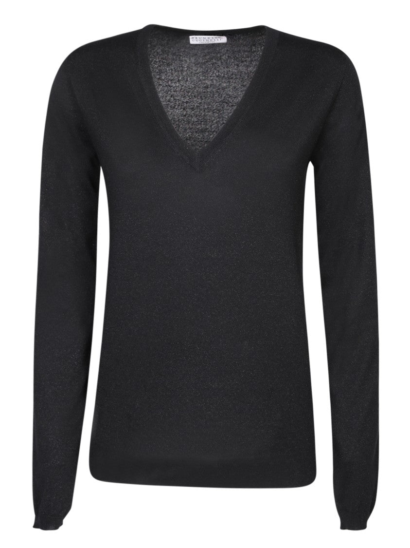 Brunello Cucinelli V-Neck Sweater With Lurex Trim And Cashmere Blend