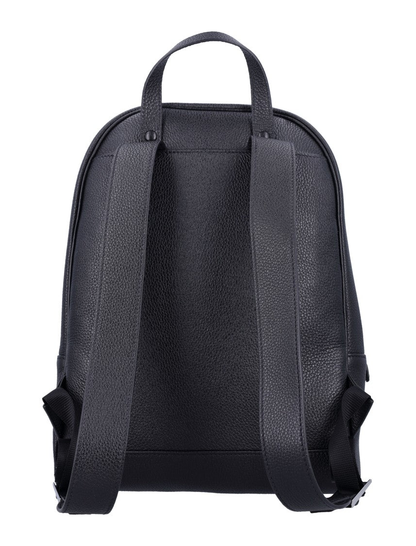 Prada Pebbled Leather Backpack With Top Handle And Adjustable Straps