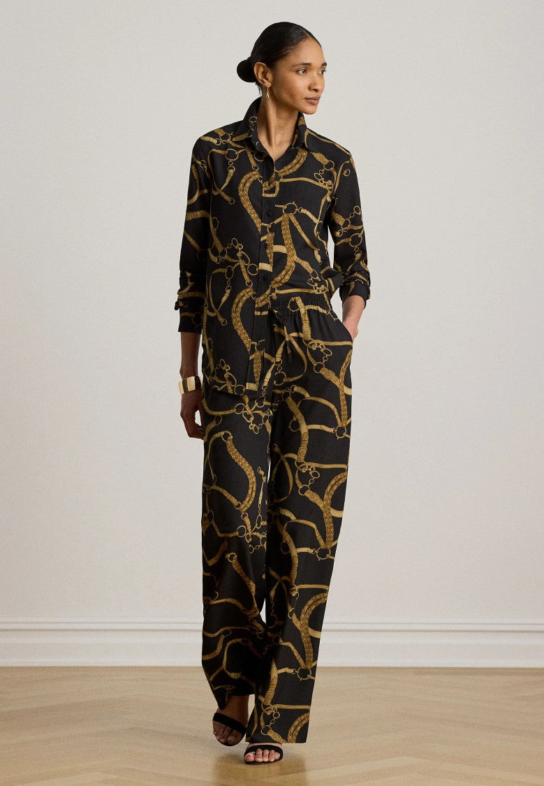 Lauren Ralph Lauren Black Gold Chain Belt Print Shirt