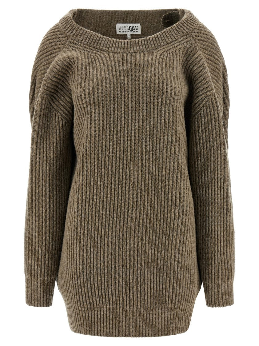 Mm6 By Maison Margiela Ribbed Wool Knit Mini Dress With Adjustable Back Panel