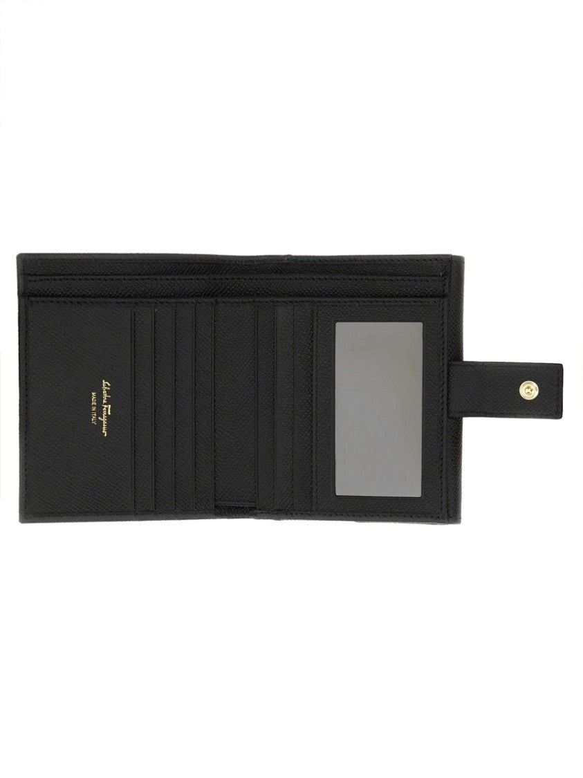 Ferragamo Black Calf Leather Gancini Wallet
