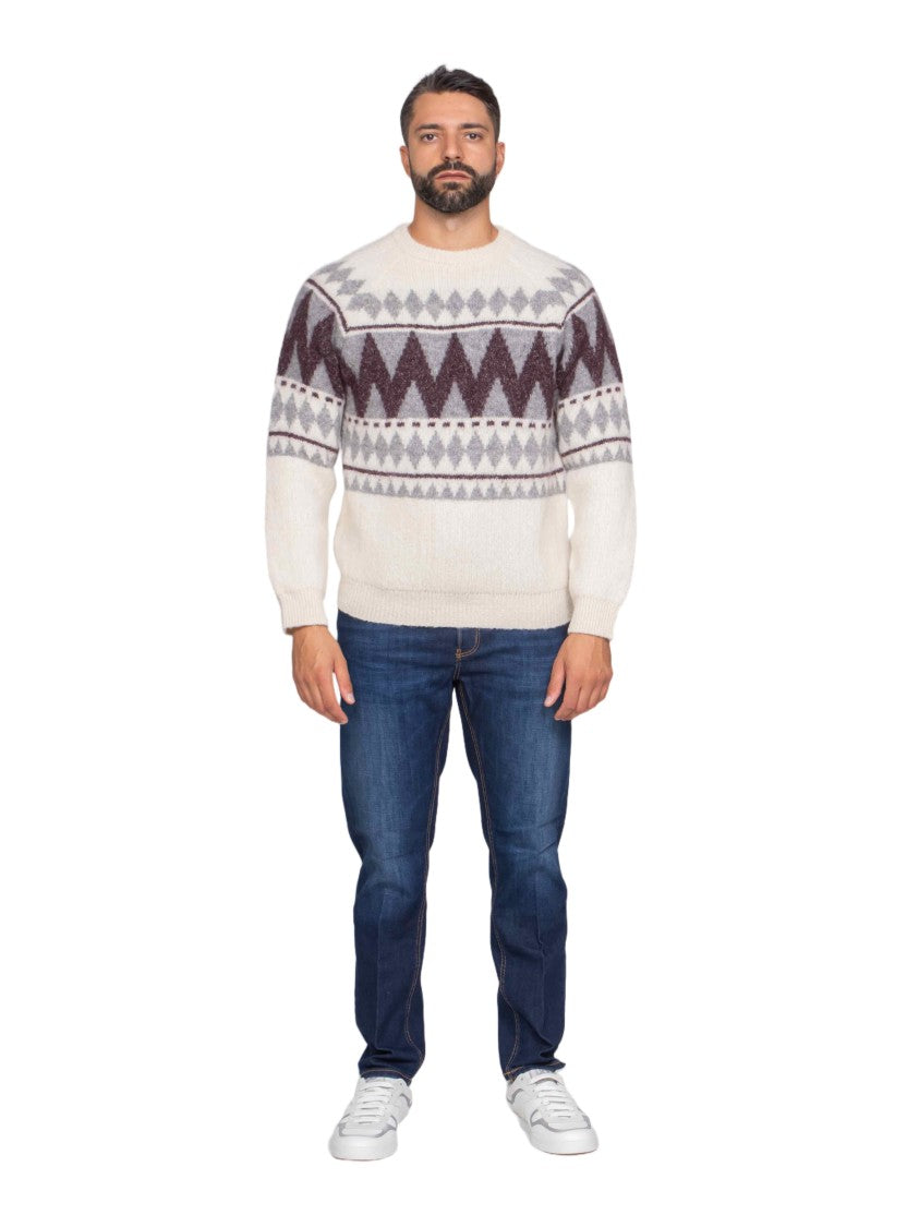 Peserico Geometric Pattern Knit Sweater In Soft Off-White