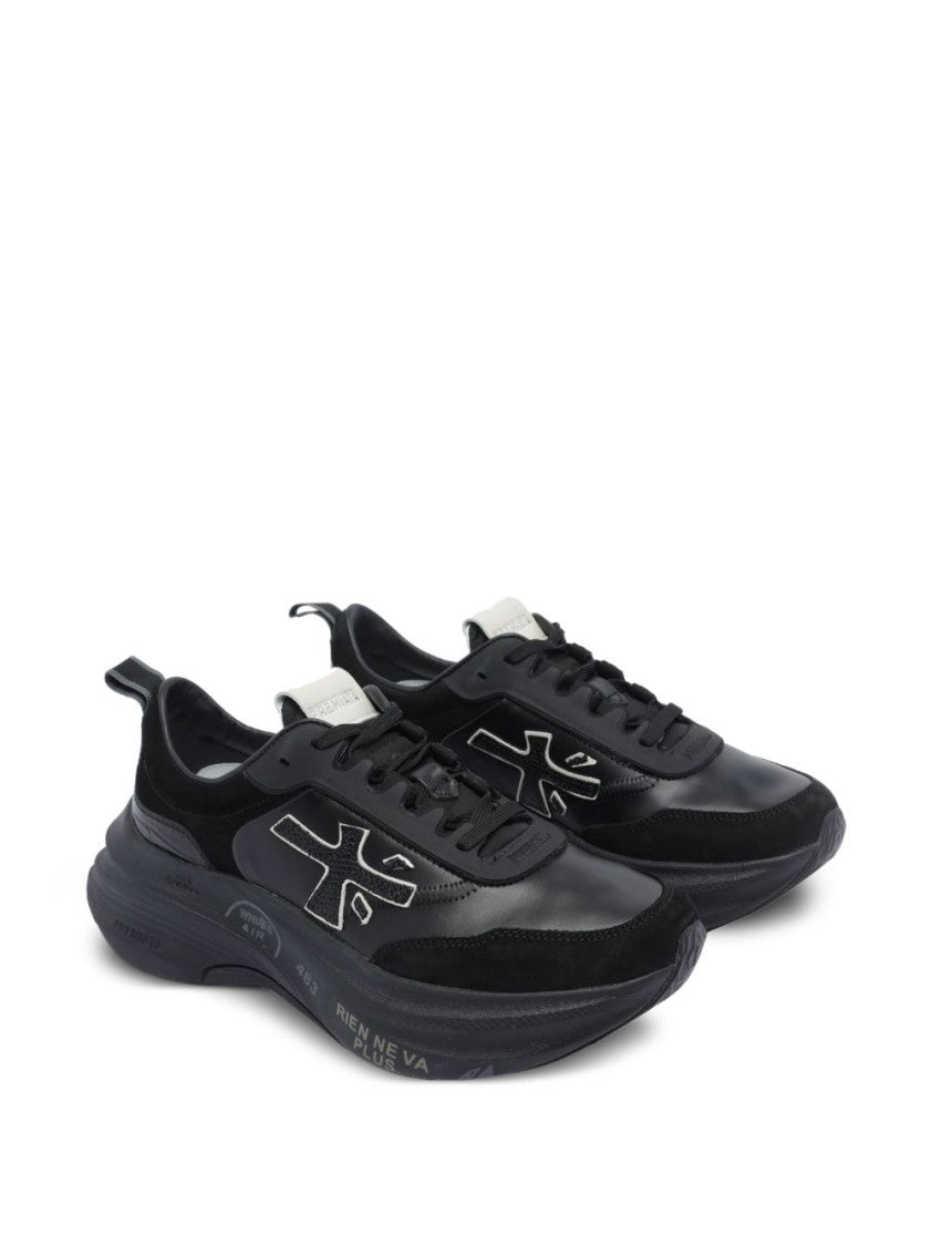 Premiata Sole Black Lace-Up Sneakers With Distinctive Logo