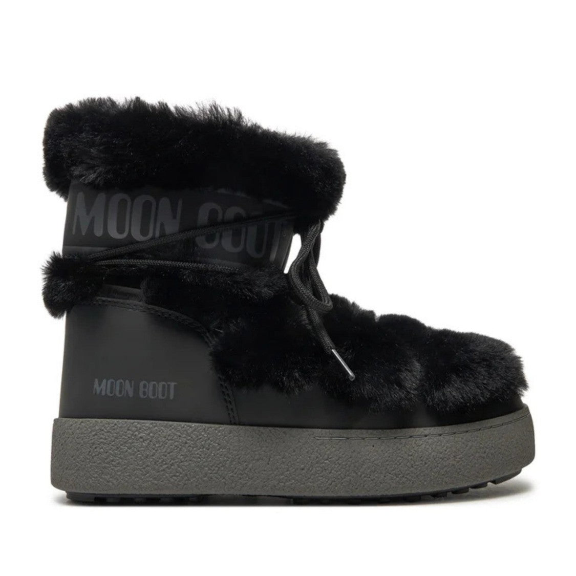 Moon Boot Black Mb Ltrack Nylon Faux Fur Lace-Up Boots