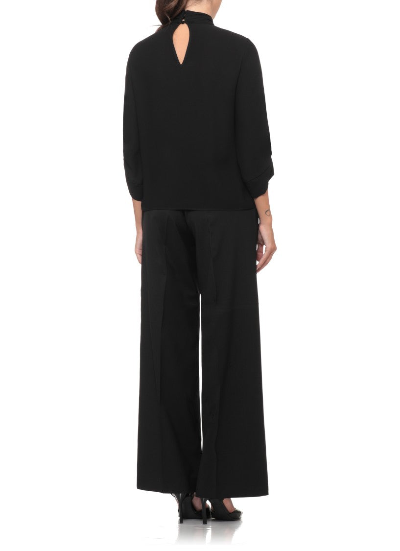 Elisabetta Franchi Black Tie-Detail High-Collar Blouse