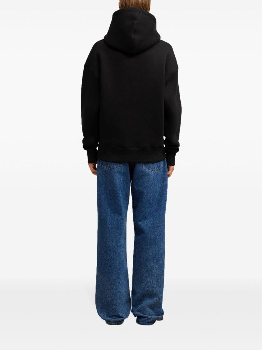 Ami Black Hoodie With Embroidered Logo And Kangaroo Pocket