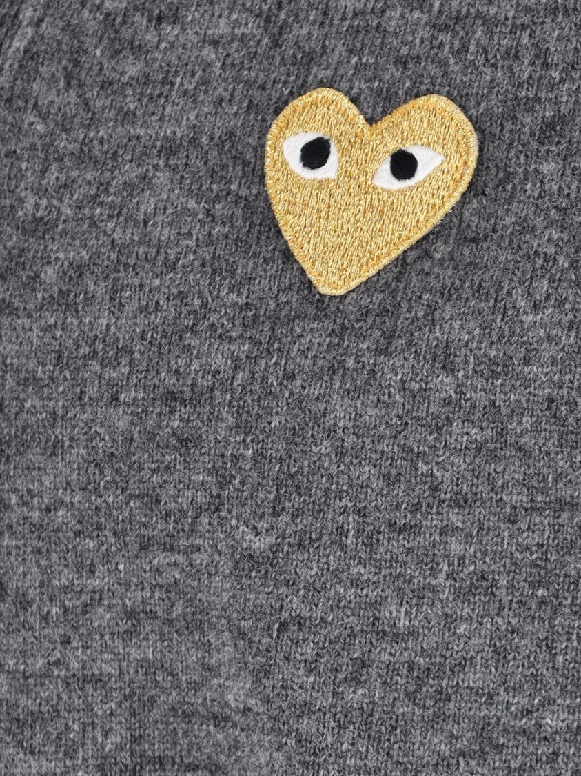 Comme Des Garçons V-Neck Grey Wool Cardigan With Contrasting Logo