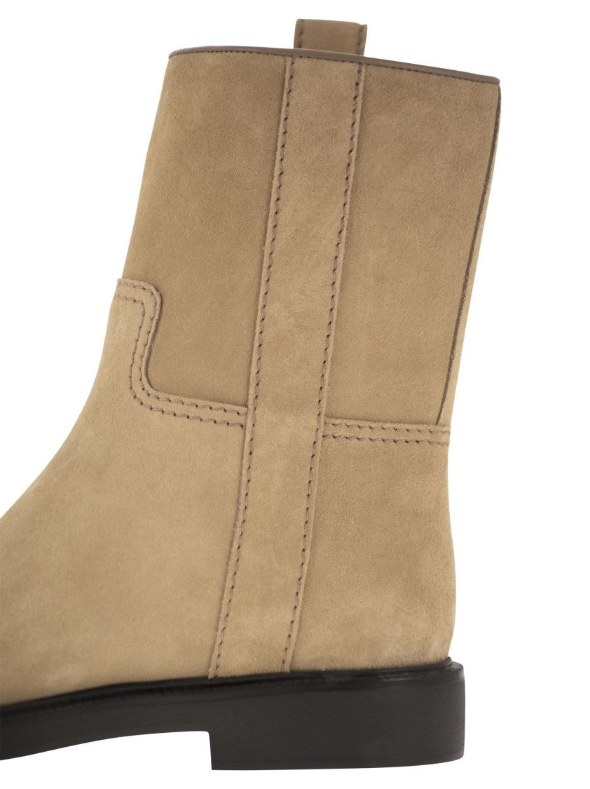 Tod's Suede Ankle Boot With T Accessory