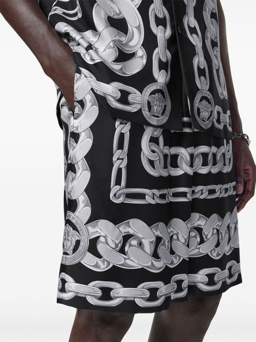 Versace Knee-Length Activewear Shorts With Bold Chain Graphic