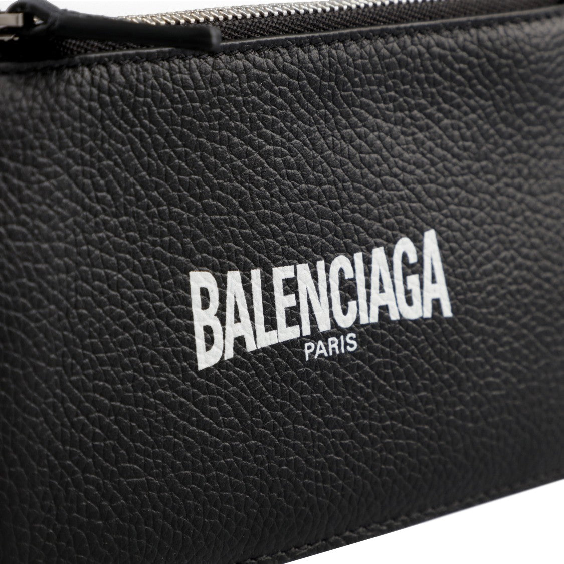Balenciaga Leather Logo Zip Card Holder Black