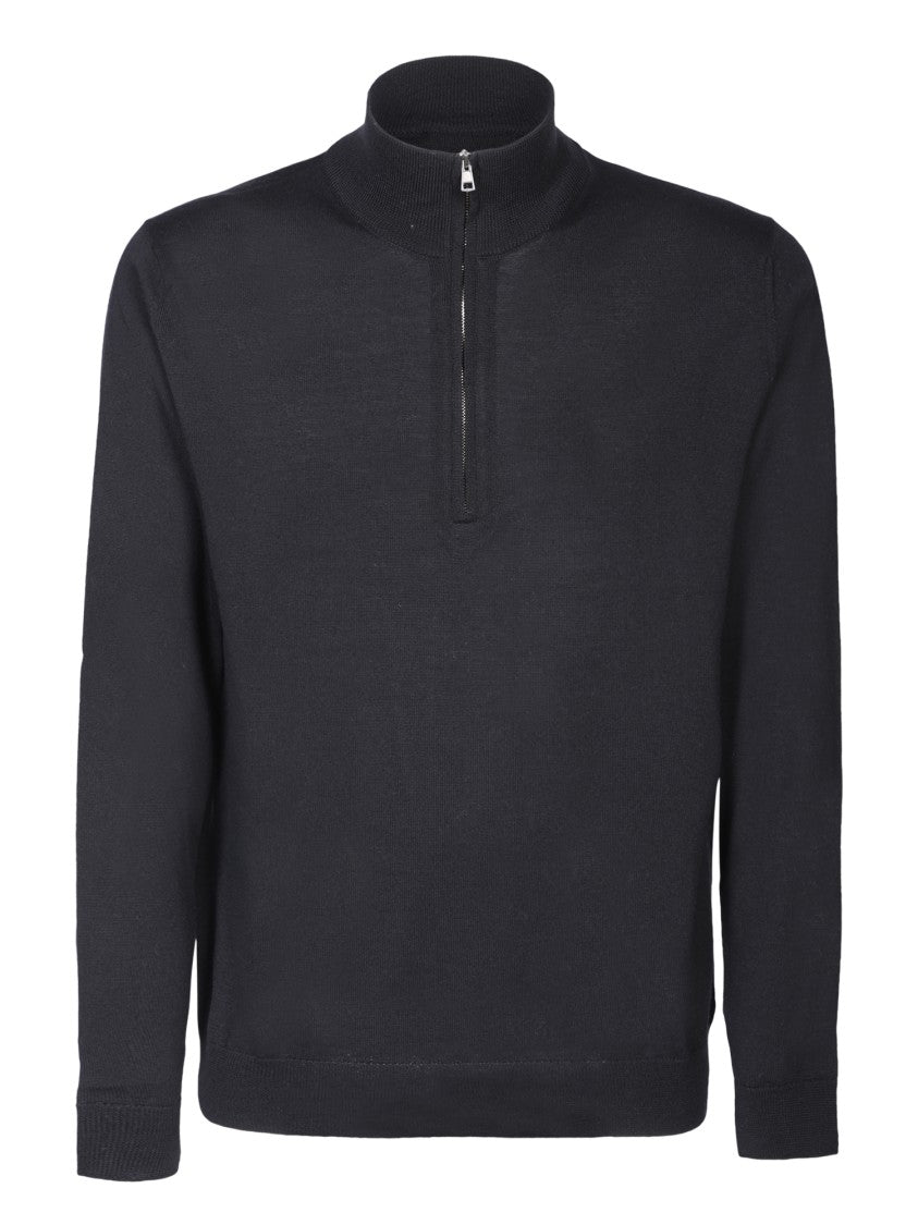 Zanone Black Knitwear With Half-Zip Front