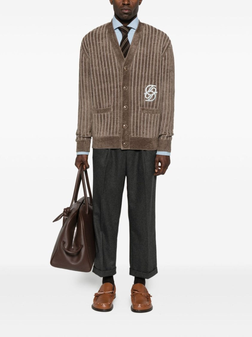 Drôle De Monsieur Embroidered Logo Cardigan With Vertical Stripes And Button Fastening