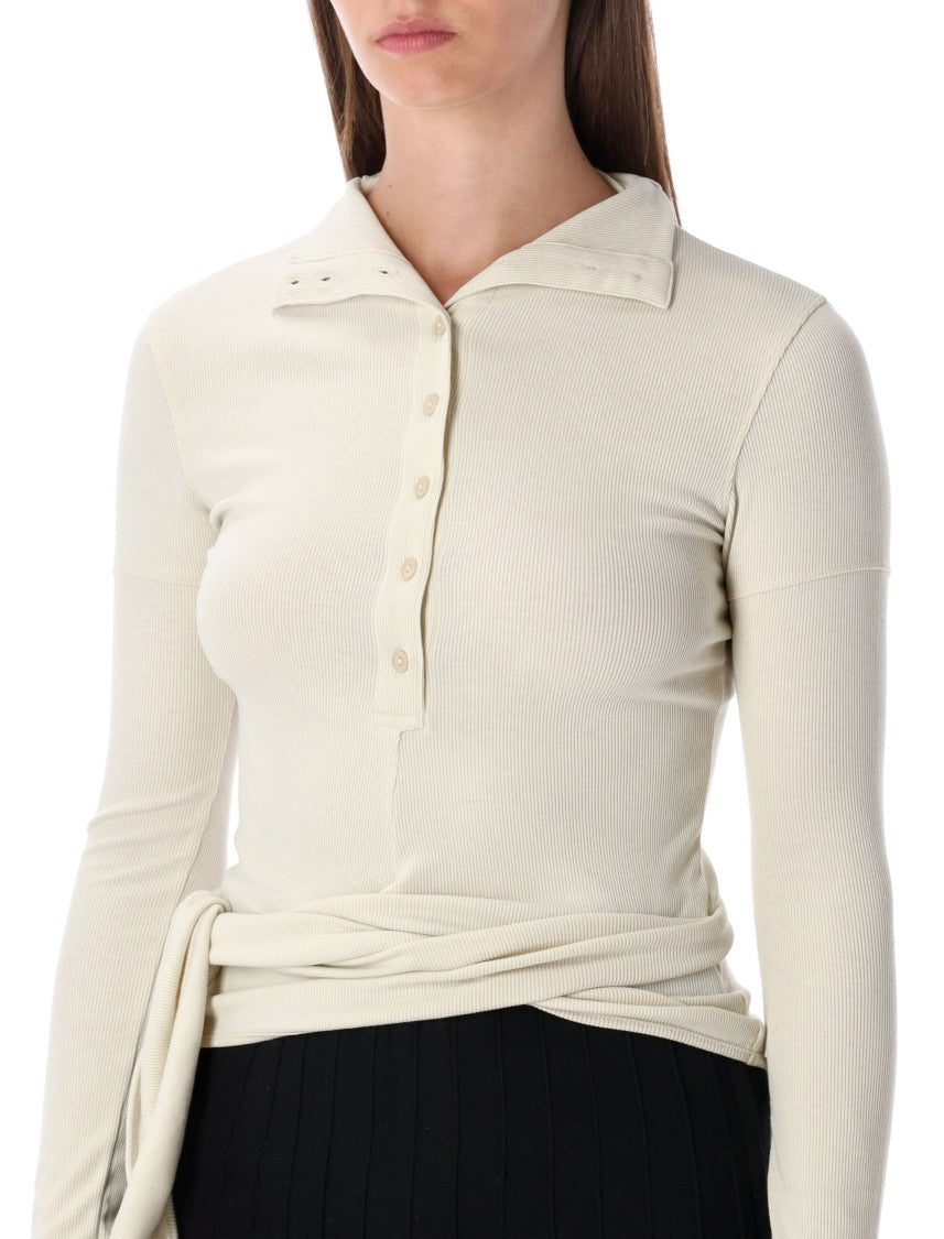 Low Classic Cream Long Sleeve Half-Neck Wrap Top