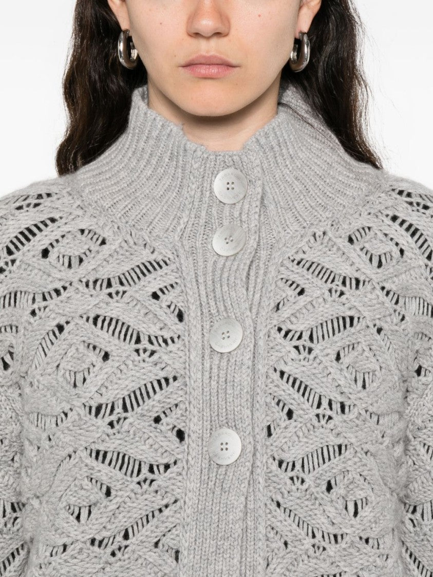 Tabaroni Cashmere Knitted Grey Cardigan With Textured Openwork Pattern