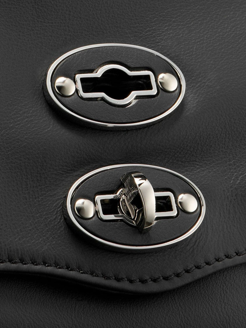 Zanellato Black Structured Silver-Tone Hardware Studded Handbag