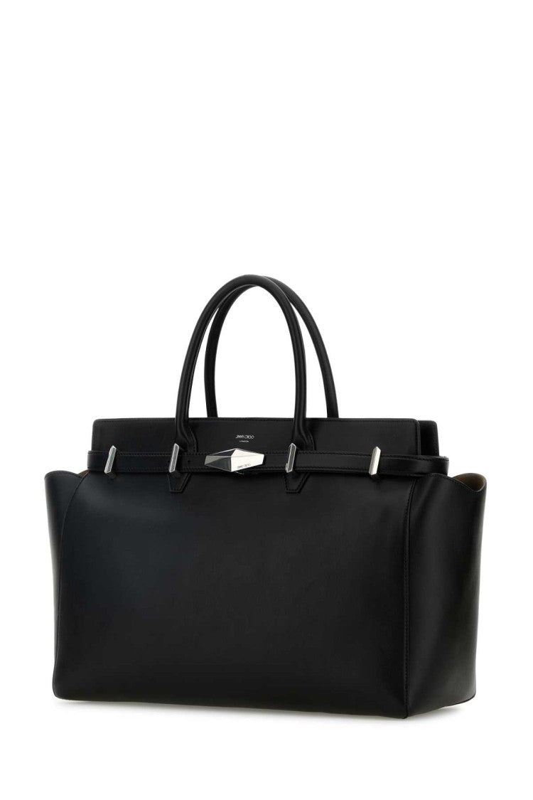 Jimmy Choo Black Leather Large Diamond Belted Shopping Bag