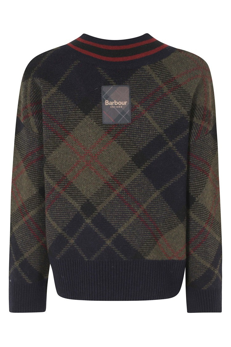 Barbour Tartan-Patterned V-Neck Knitted Jumper With Relaxed Fit