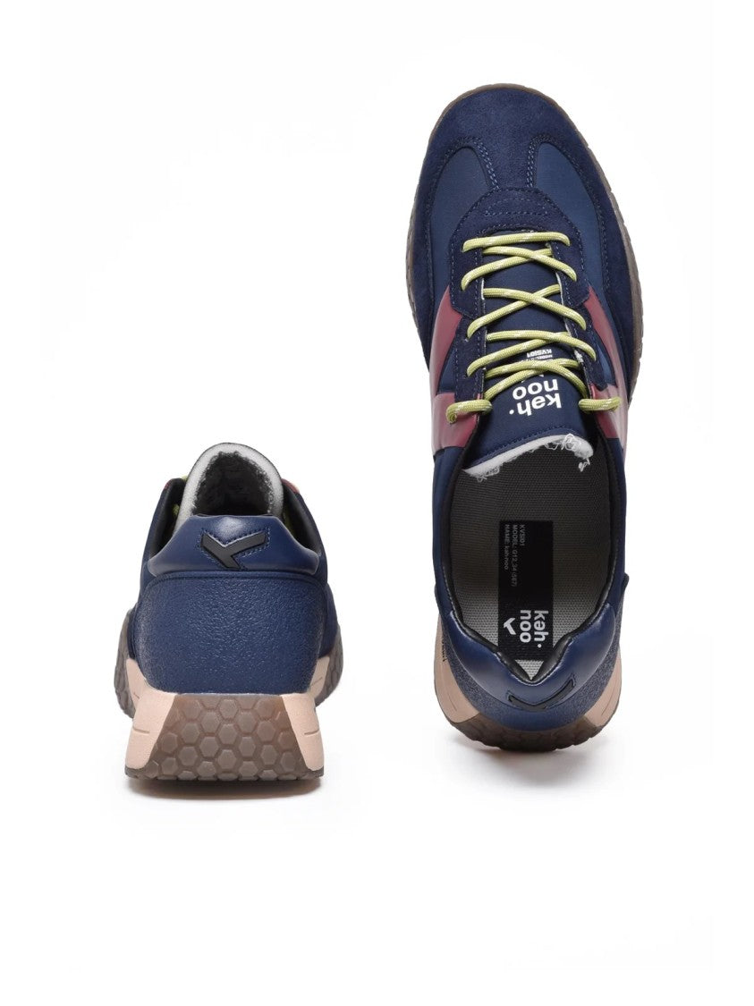 Keh-Noo Blue Leather Patchwork Sneakers