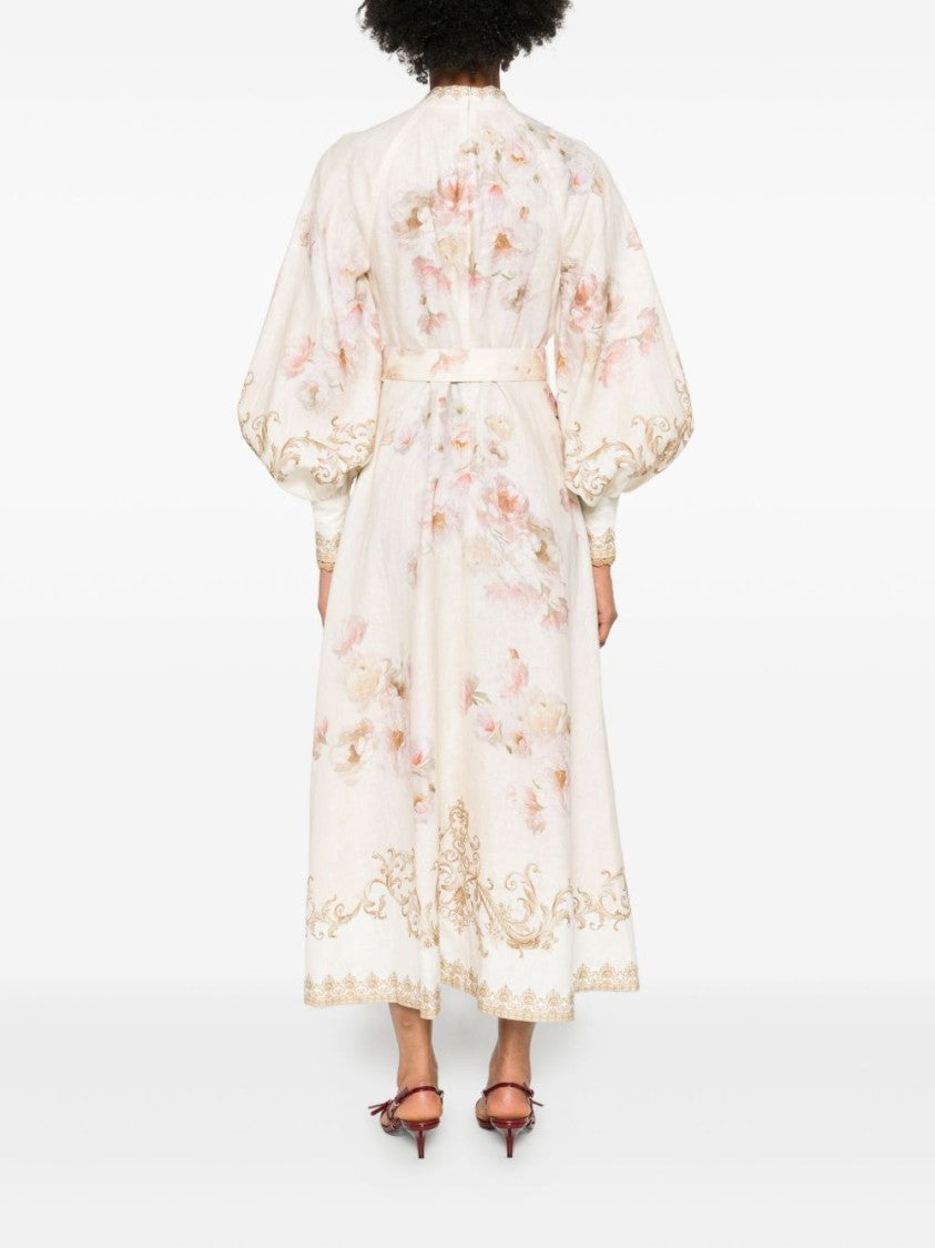 Zimmermann Baroque-Inspired Midi Dress With Voluminous Sleeves