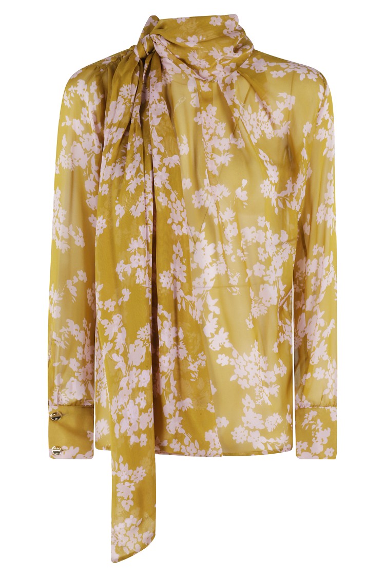 Elisabetta Franchi Floral Pattern Silk Blouse With Scarf Detail