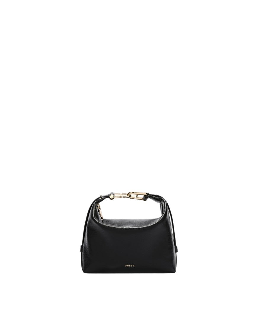 Furla Tonie Mini Hobo Bag In Black Leather