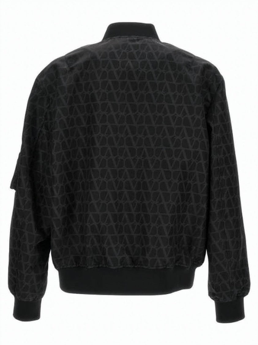 Valentino Garavani Structured Black Bomber Jacket With Geometric Pattern