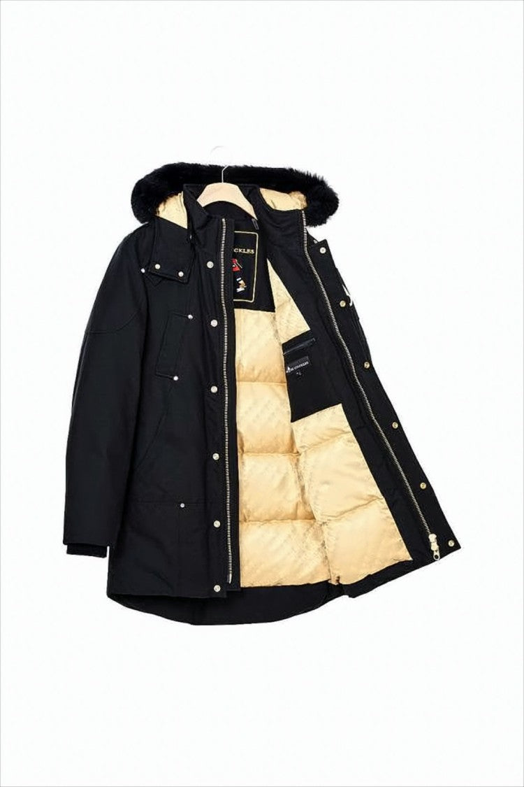 Moose Knuckles Padded Black Down Jacket With High Collar